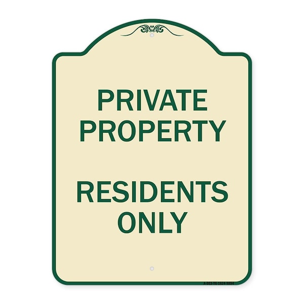 Signmission Designer Series Sign-Residents Only, Tan & Green Heavy-Gauge Aluminum, 24" x 18", TG-1824-9894 A-DES-TG-1824-9894 - main